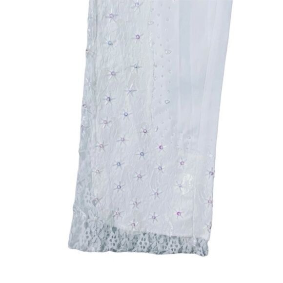 Y2K Womens Fairycore Jeans Size 8 Beaded Lace Hem Wide Leg 70s Flare Pin… - Picture 3 of 10